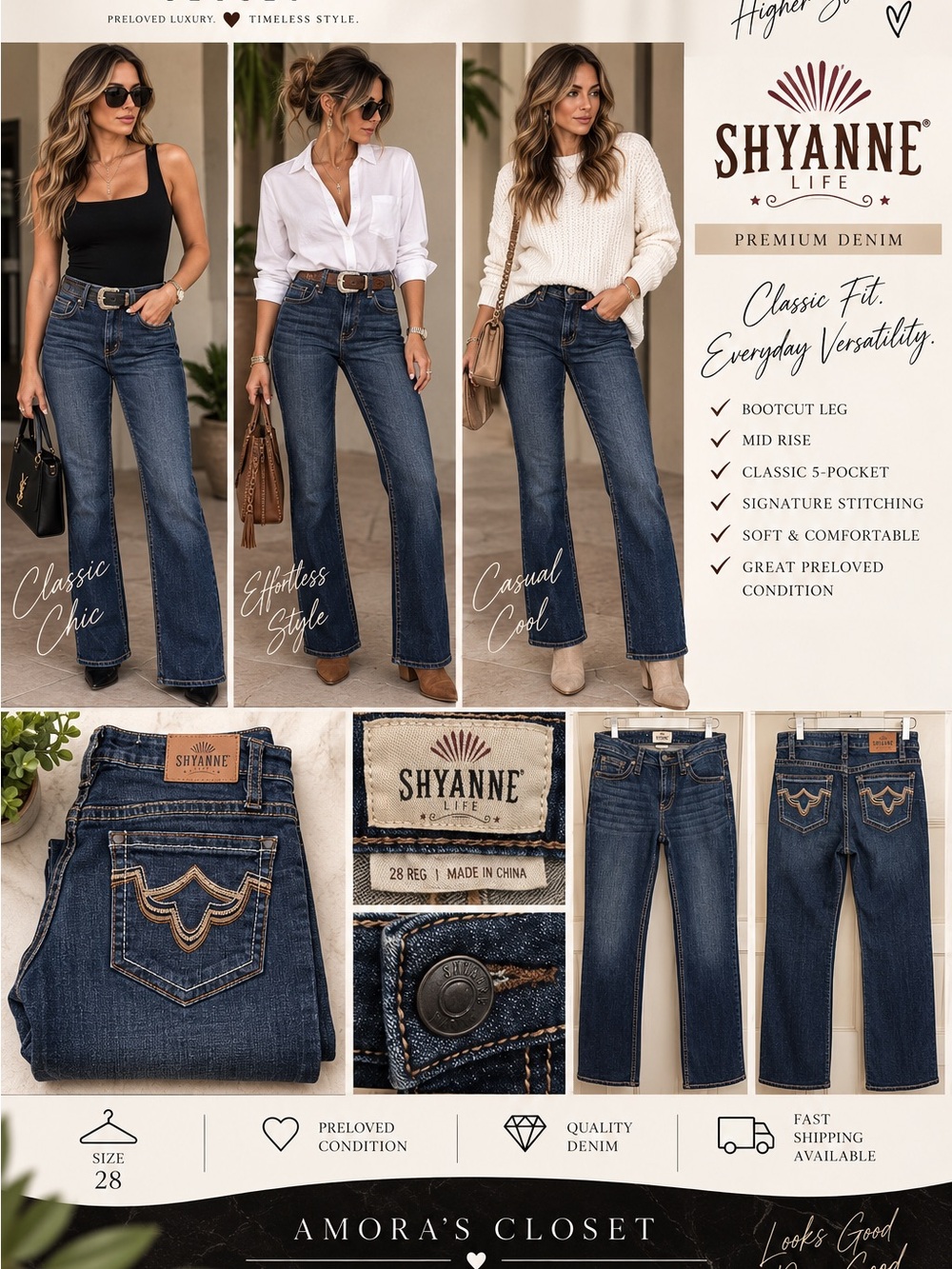 Shyanne Women's Bootcut Jeans in Dark Blue Denim